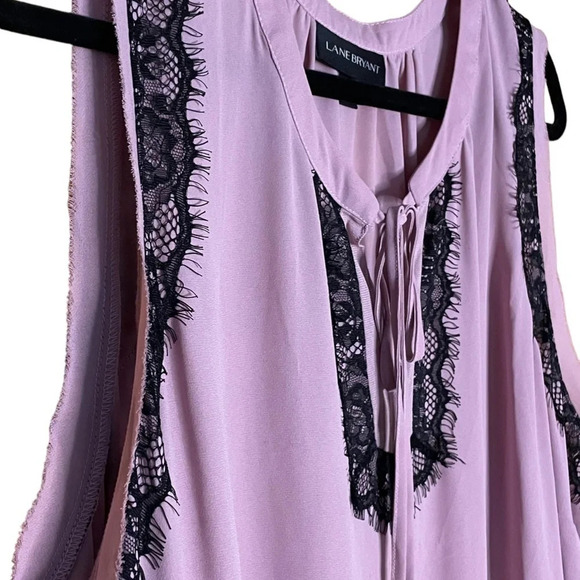 Lane Bryant Light Purple with Black Lace Babydoll Ruffle Top Flowy Size 28 - Picture 3 of 10